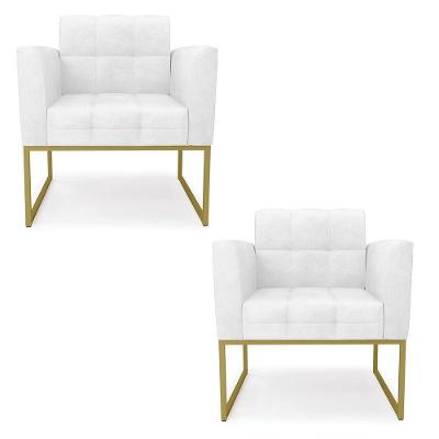 Kit 2 Poltronas Elisa Corano Base Metálica Industrial Dourado - D\'rossi Cor Branco
