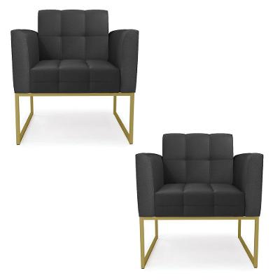 Kit 2 Poltronas Elisa Corino Base Metálica Industrial Dourado - D\'rossi Cor Preto