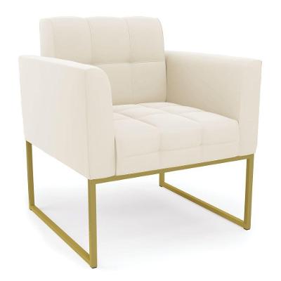 Poltrona Elisa Veludo Base Metálica Industrial Dourado - D\'rossi Cor Bege
