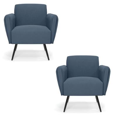 Kit 2 Poltronas Pés Palito De Ferro Bruna Suede Azul Marinho - D\'rossi