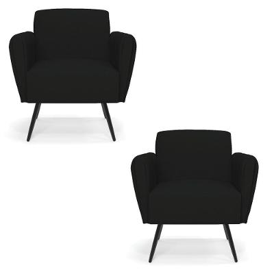 Kit 2 Poltronas Pés Palito De Ferro Bruna Linho - D\'rossi Cor A79 Preto