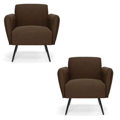 Kit 2 Poltronas Pés Palito De Ferro Bruna Suede - D\'rossi Cor Marrom