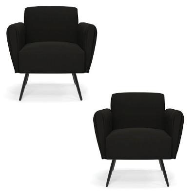Kit 2 Poltronas Pés Palito De Ferro Bruna Suede - D\'rossi Cor Preto