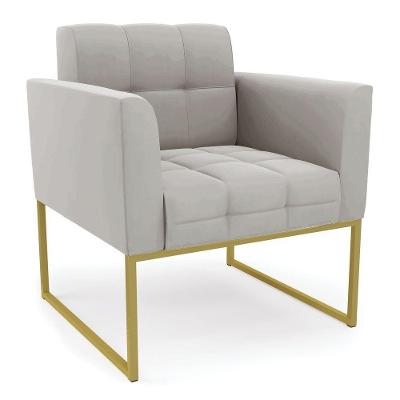 Poltrona Elisa Veludo Base Metálica Industrial Dourado - D\'rossi Cor Cinza