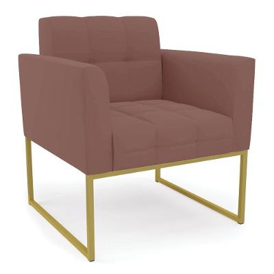 Poltrona Elisa Veludo Rosê Base Metálica Industrial Dourado - D\'rossi