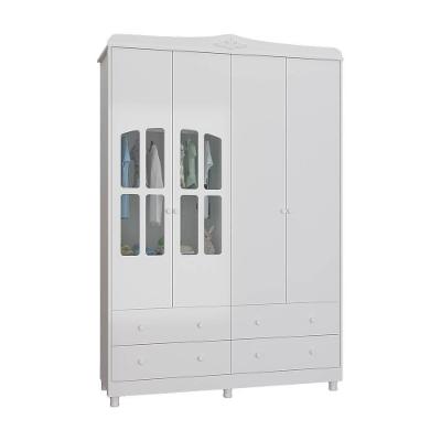 Guarda Roupas De Bebê 4 pts C- Janela E 4 Gavetas Peroba Branco Brilho Branco Brilho