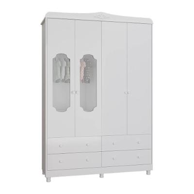 Guarda Roupas De Bebê 4 pts C- Janela E 4 Gavetas New Móveis Peroba Branco Brilho Branco Brilho