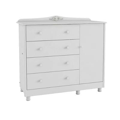 Cômoda De Bebê 1 Porta E 4 Gavetas Elô New Móveis Peroba Branco Brilho Branco Brilho