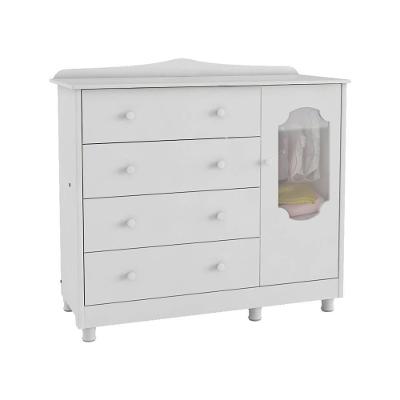 Cômoda De Bebê 1 Porta Com Janela E 4 Gavetas Noah New Móveis Peroba Branco Brilho Branco Brilho
