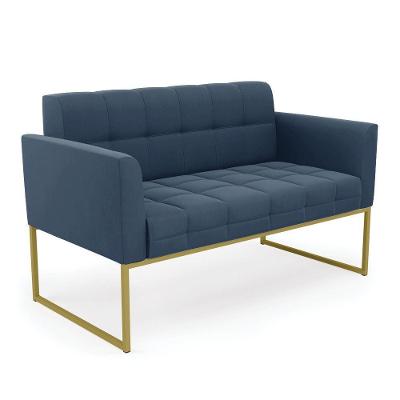 Sofá Namoradeira Elisa Suede Base Metálica Industrial Dourado - D\'rossi Cor Azul Marinho