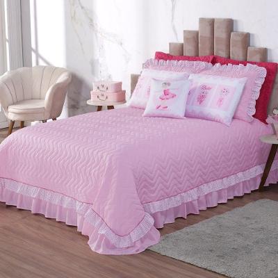 Cobre Leito Com Babado Bordado Ballet Queen 7 Peças - Rosa.