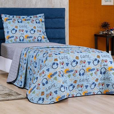 Colcha Cobre Leito Bouti Dupla Face Solteiro Infantil Kids 2 Peças - Game