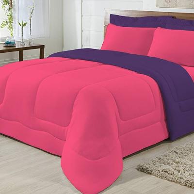 Edredom Dupla Face 100% Algodão Malha Casal Gran Moratta 01 Peça - Pink- Roxo