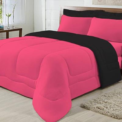 Edredom Dupla Face 100% Algodão Malha Casal Gran Moratta 01 Peça - Pink- Preto