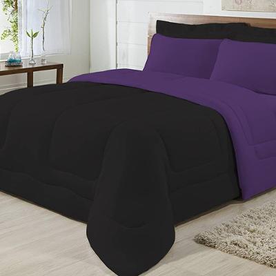 Edredom Dupla Face 100% Algodão Malha Casal Gran Moratta 01 Peça - Preto- Roxo