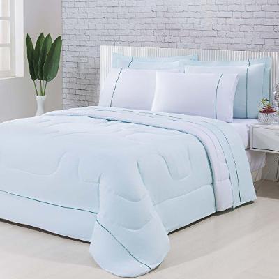 Kit Edredom 100% Algodão Percal 150 Fios Dupla Face Solteiro Jogo De Cama 5 Peças - Verde-branco