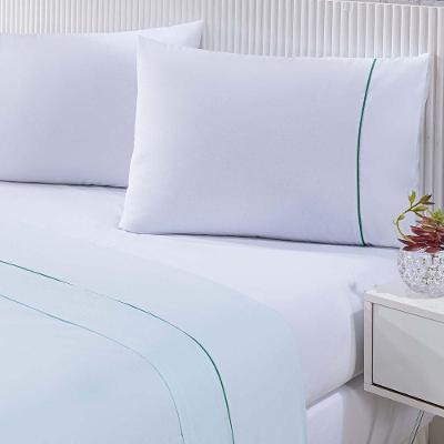 Jogo De Cama 100% Algodão Percal 150 Fios Solteiro Gran Moratta 3 Peças - Branco E Verde