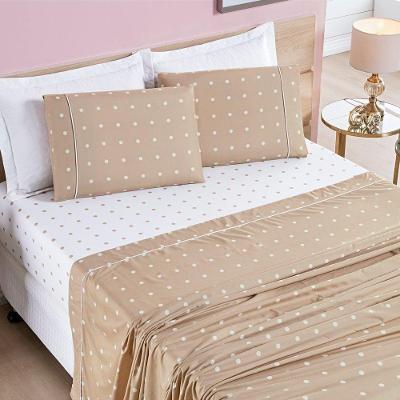 Jogo De Cama Lençol 200 Fios Petit Poá King 04 Peças - Caqui