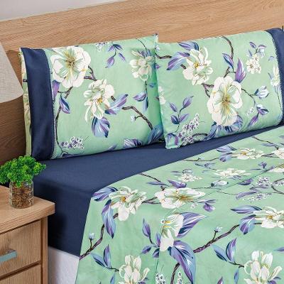 Jogo De Cama Estampado Micropercal 200 Fios Naturale Solteiro 03 Peças - Flower.