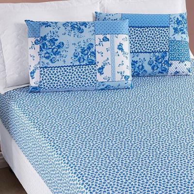 Jogo De Cama Lençol Bouti Estampado King 03 Peças - Azul Sereno