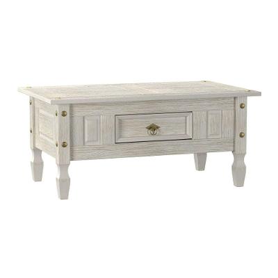 Mesa De Centro Com Gaveta Em Madeira 100x60x45 Cm Pátina Branca Elliottiis