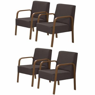 Kit 4 Poltronas Decorativas 1 Lugar Luna Braço Madeira Suede