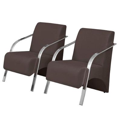 Kit 2 Poltronas Decorativas 1 Lugar Braço Pé Alumínio Dsalla Suede