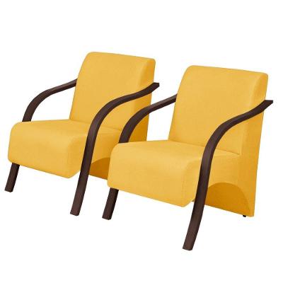 Kit 2 Poltronas Decorativas 1 Lugar Braço Pé Madeira Suede