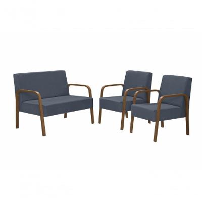 ConjLuna 2 Poltronas De 1 Lugar E 1 Poltrona De 2 Lugares Braço Madeira Dsalla Suede