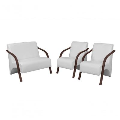 Conj 2 Poltronas De 1 Lugar E 1 De 2 Lugares Braço Madeira Tecido Sintético (courino)
