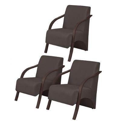 Kit3 Poltronas Decorativas 1 Lugar Braço Pé Madeira Suede