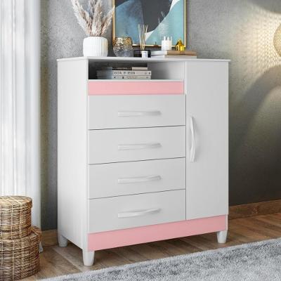 Cômoda Reyna Branco Rosa Titanium Azul 4 Gavetas