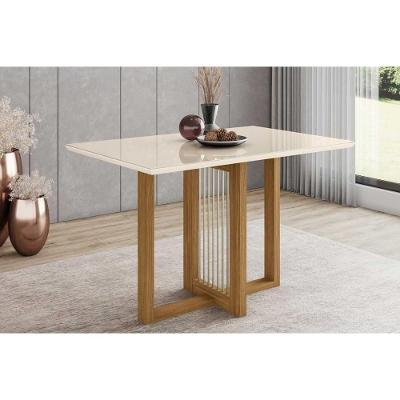 Mesa para Cozinha Natalí SC74 c/Tampo Madeirado Vidro Reto 120x80cm Nature/Off White - Henn
