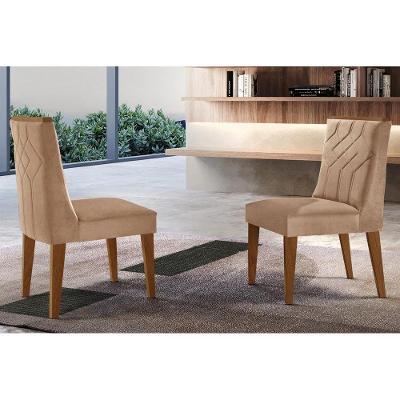 Kit 2 Cadeiras Sala Jantar Nevada 2 Un MDF Imbuia/Linho Bouclê Creme - Rufato