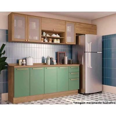 Cozinha Completa Botanic 7 Peças (3 Armários + 2 Balcões + 2 Complemento) M656 Nogueira/Verde Oliva - Kappesberg
