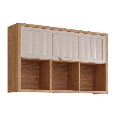 Armário de Cozinha Modulado Estela c/3Nichos e 1 Porta Basculante Ripada 120 cm Freijo/Off White - MGM