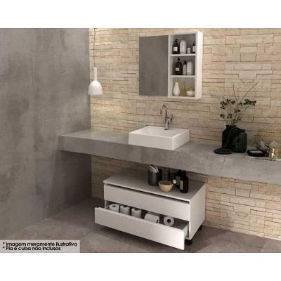 Conjunto De Banheiro Armário C- Espelho Bn3609 60cm E Balcão C- Rodizios Bn3603 80cm S- Cuba Pia Cor Branco - Tecno Mobili