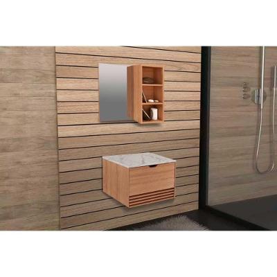 Conjunto De Banheiro Armário C- Espelho Bn3609 E Balcão Suspenso Bn3613 S- Cuba Pia 60cm Cor Amêndoa-branco - Tecno Mobili