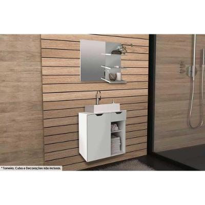 Conjunto de Banheiro Armário c/ Espelho BN3608 e Balcão Suspenso BN3605 s/ Cuba Pia 60cm cor Branco - Tecno Mobili