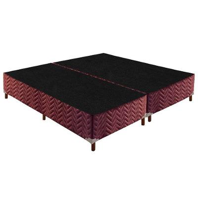 Cama Box Base Universal King Sommier Rústico Bordado Wine (193x203x30) - Paropas