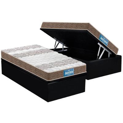 Cama Box Baú Solteiro: Colchão Espuma D33 Probel / EP Guarda Costas PróIntense Double Face + Base CRC Suede Black(88x188)