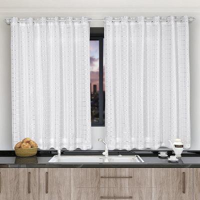 Cortina 2,80x1,20 Sala Quarto Cozinha Voil Microfibra Cor:xadrez Branco.