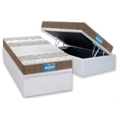 Cama Box Baú Solteiro: Colchão Espuma Probel D33 / EP Guarda Costas PróIntense Plus Double Face + Base CRC Courano White(88x188)