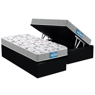 Cama Box Baú Solteiro: Colchão Espuma Probel D45 / EP Guarda Costas PróExtreme Plus Double Face + Base CRC Suede Black(88x188)