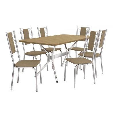 Conjunto De Mesa 1,60m 6 Cadeiras Cromadas Kappesberg Nogueira/cromado