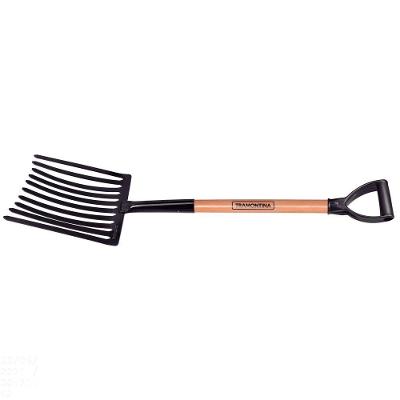 Forcado Para Cascalho Com 10 Dentes Tramontina Em Aço Com Cabo De Madeira 71 Cm Tramontina