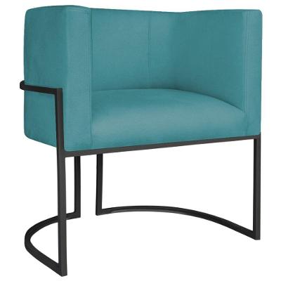 Poltrona Decorativa Luna Base De Ferro Preto Suede Cor Azul Turquesa