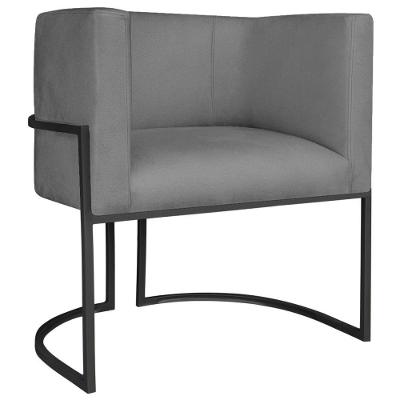 Poltrona Decorativa Luna Base De Ferro Preto Suede Cor Cinza
