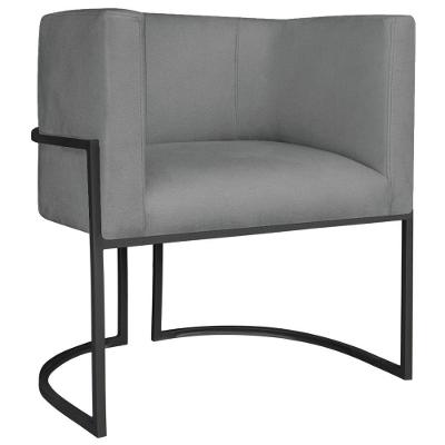 Poltrona Decorativa Luna Base De Ferro Preto Sintético Cor Cinza