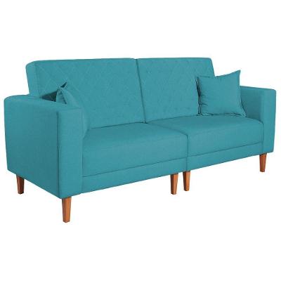 Sofá 03 Lugares Living Ponza Suede Cor Azul Turquesa